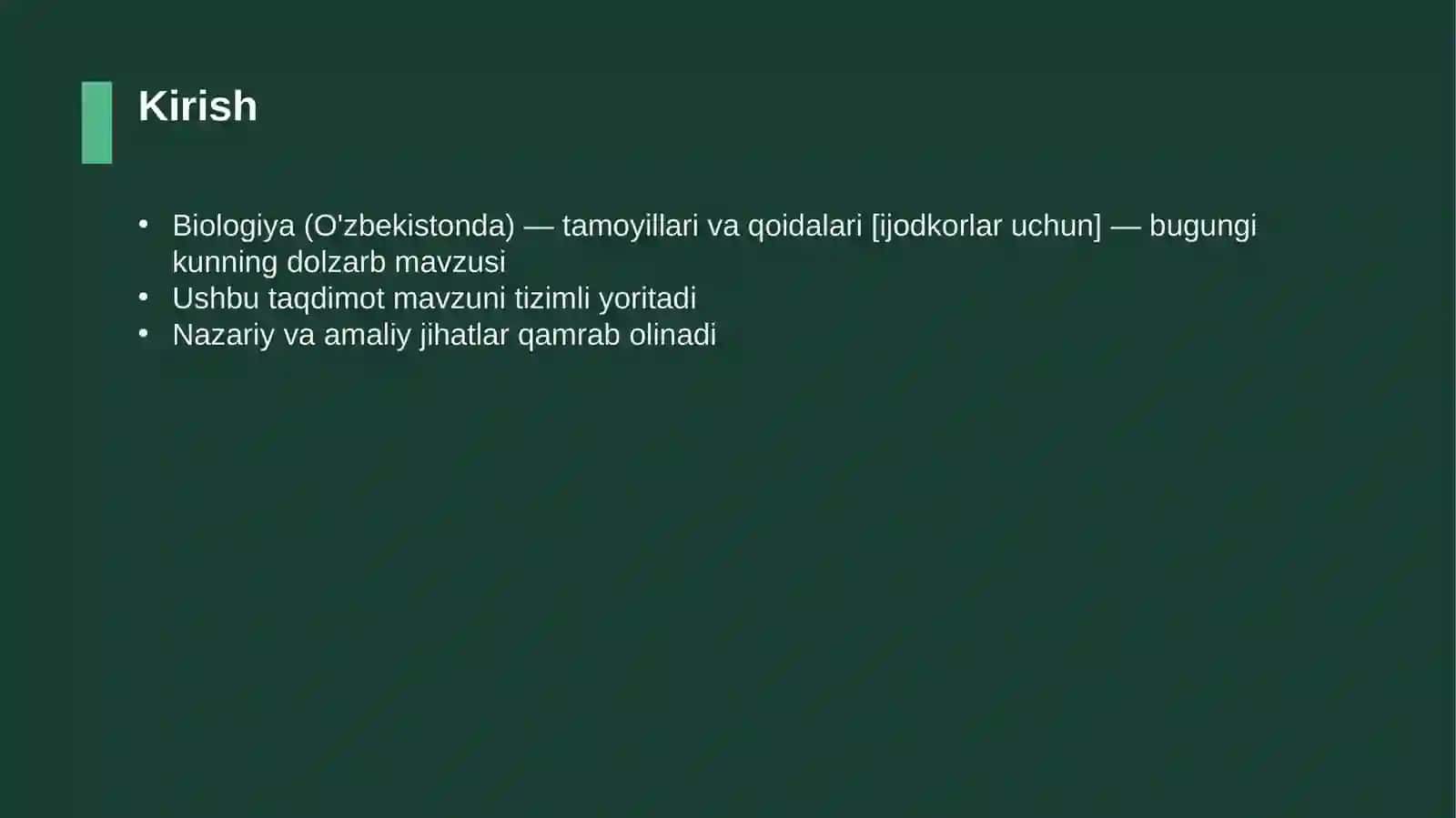 Biologiya (O'zbekistonda) — tamoyillari va qoidalari [ijodkorlar uchun] 3