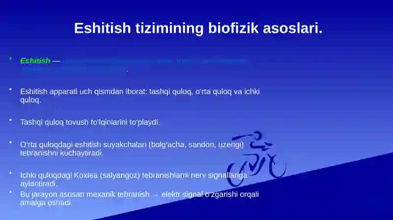 Eshitish biofizikasi elementlari. Ultratovush va uning stomatologiyada qo‘llanilishi. 3