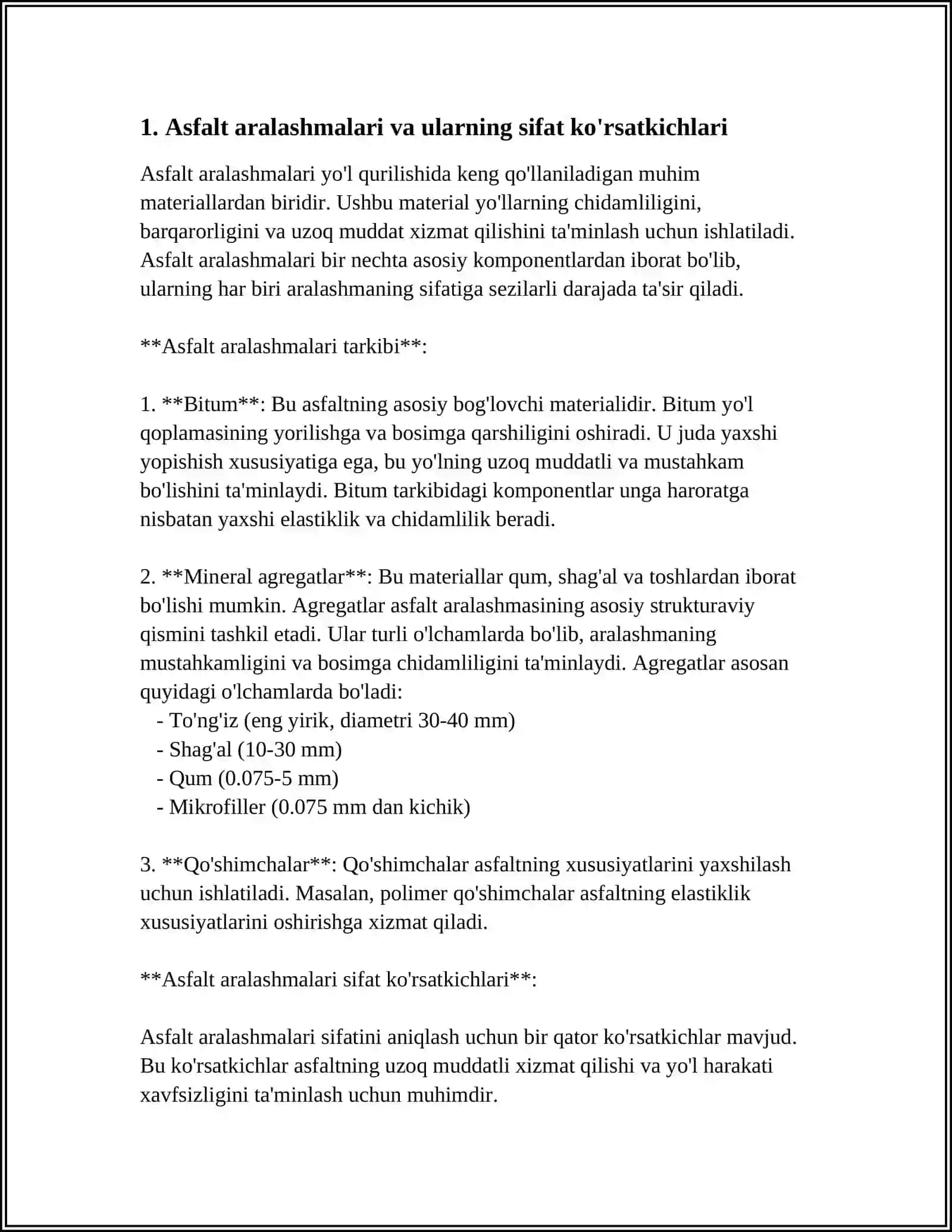 YOʻL QURILISHI MATERIALLAR VA MAHSULOTLARNING EKSPLUATATSION ISHONCHLILIGINI BAHOLASH 3