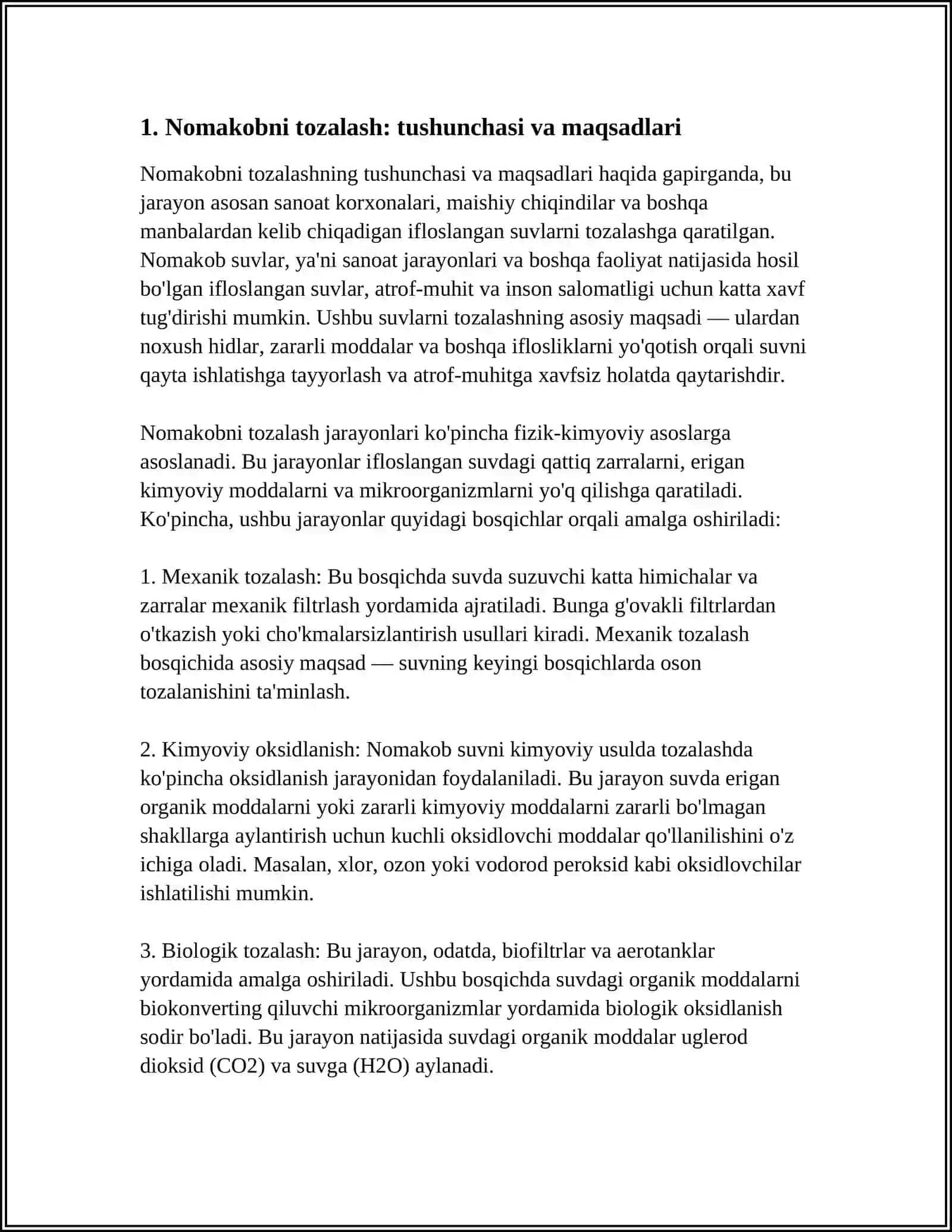 NOMAKOBNI TOZALASH. TOZALASH JAROYONLARINING FIZIK KIMYOVIY ASOSLARI. NAMOKAB TOZALASH BOʻLIMINING TEXNALOGIK SXEMASI 3