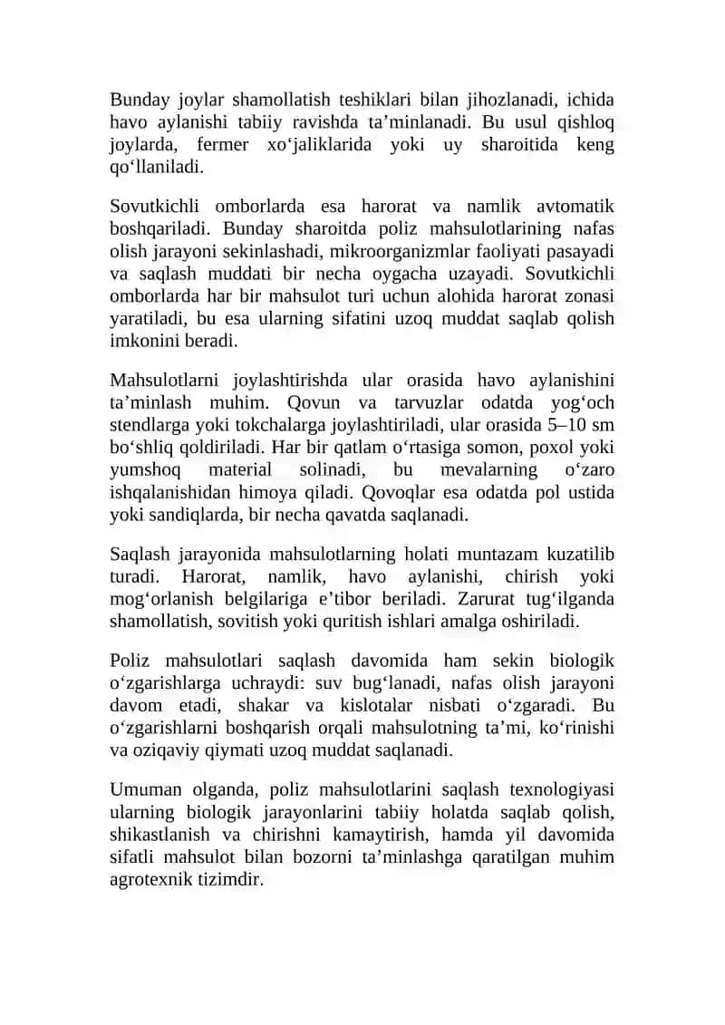 Poliz maxsulotlarini omborlarda saqlash usullari va texnologiyasi. 3