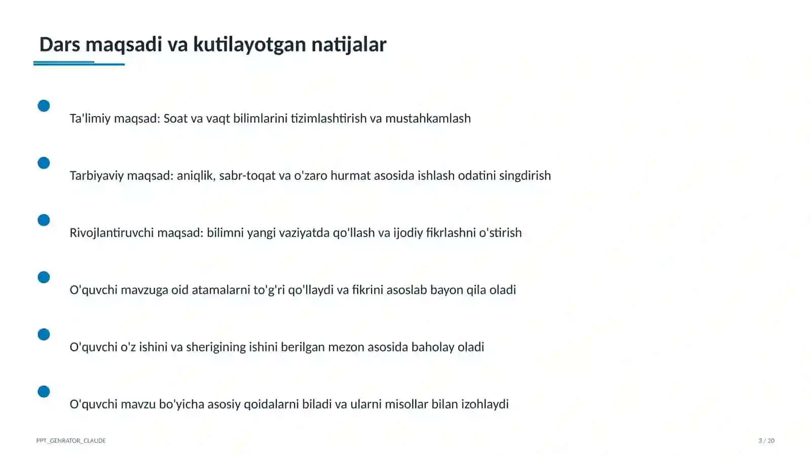 Soat va vaqt (1-sinf) 3