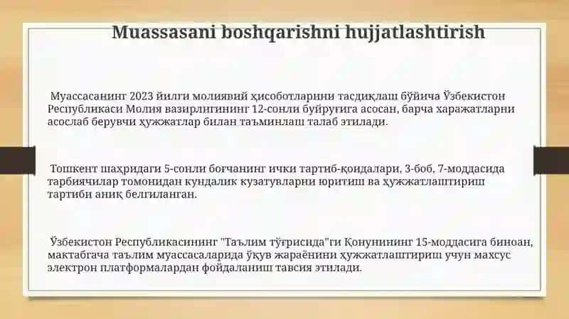 Maktabgacha taʼlim tashkilotlarida ish hujjatlarning meyoriy huquqiy asoslari 3