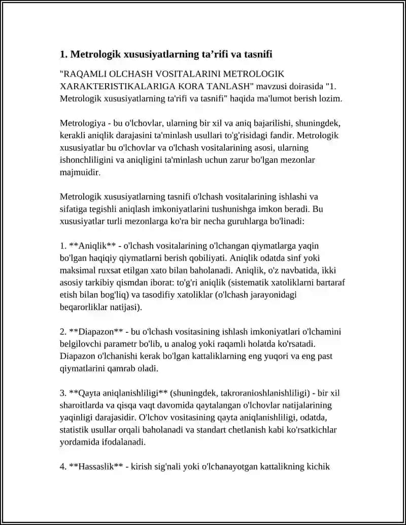 RAQAMLI ÒLCHASH VOSITALARINI METROLOGIK XARAKTERISTIKALARIGA KÒRA TANLASH 3