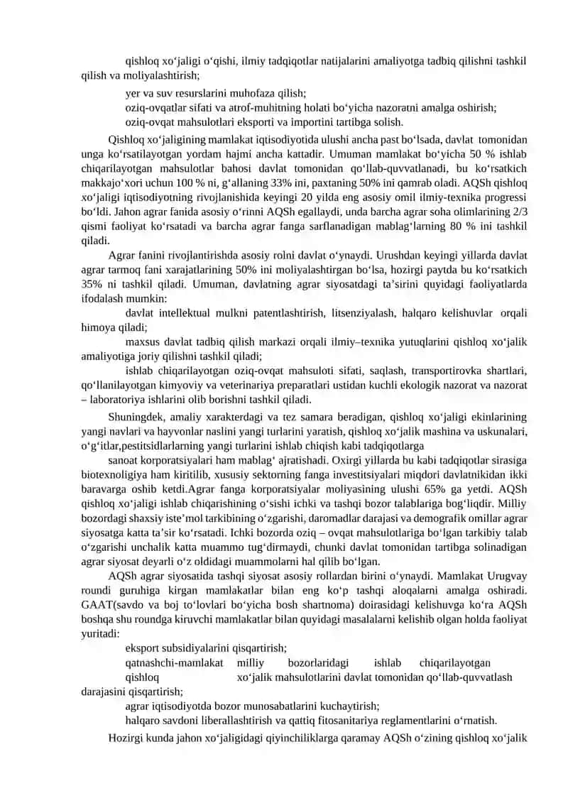 Rivojlangan va rivojlanayotgan hamda MDH davlatlarining agrar siyosati 3