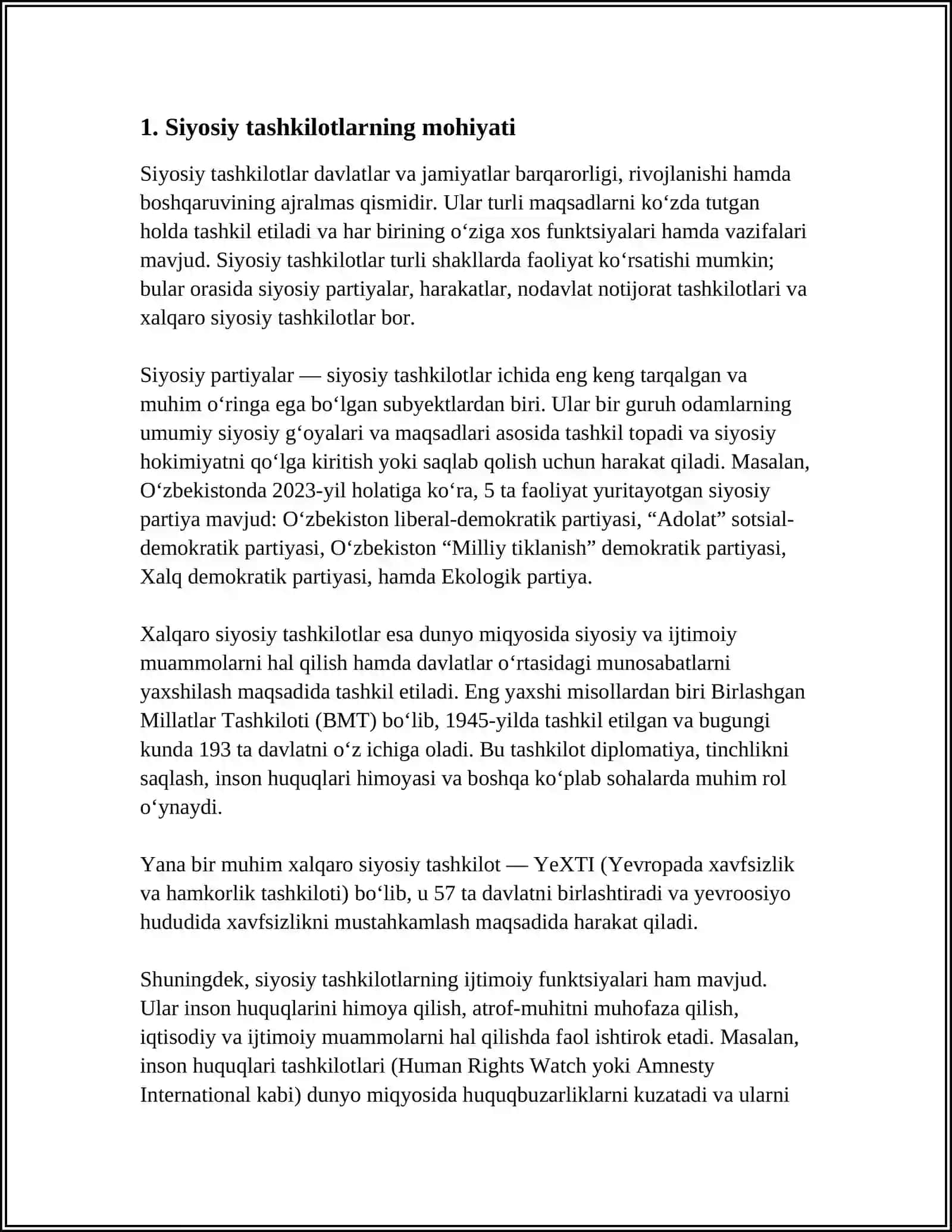 MUSTAQIL ISH Mavzu: SIYOSIY TASHKILOT TUSHUNCHASI VA UNING XUSUSIYATLARI 3