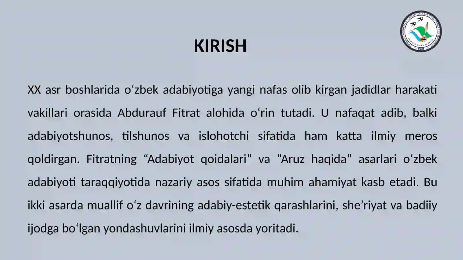 Fitratning "Aruz haqida" va "Adabiyot qoidalari" asarlari tahlili taqdimoti 3
