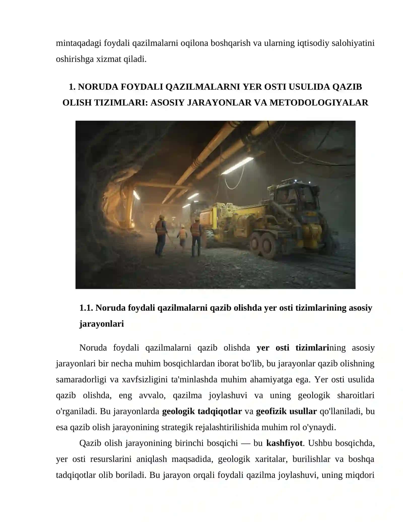 NORUDA FOYDALI QAZILMALARNI YER OSTI USULIDA QAZIB OLISHDAGI QAZIB OLISH TIZIMLARI JARAYONLARI VA ULARNING O'ZIGA XOS XUSUSIYATLARI 3