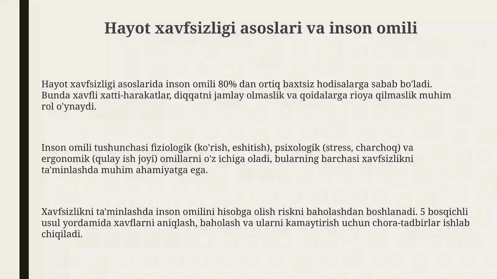Hayot xavfsizligi asoslari va inson omili 3