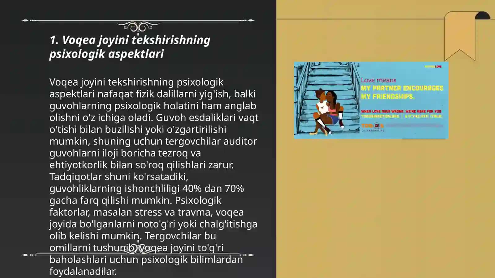 Voqea sodir bo'lgan joyni tekshirish va guvohlik berish psixologiyasi.Tintuv qilish jarayoni 3