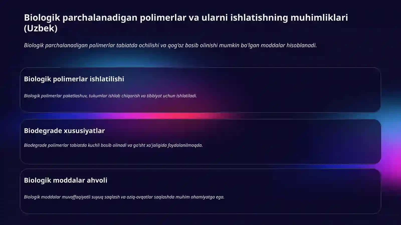 Qadoqlash uchun biologik parchalanadigan polimerlar 3