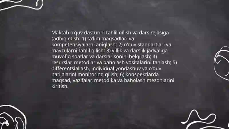 Maktab dasturi asosida dars rejasini tuzish va konspektlarni tuzish metodikasi 3