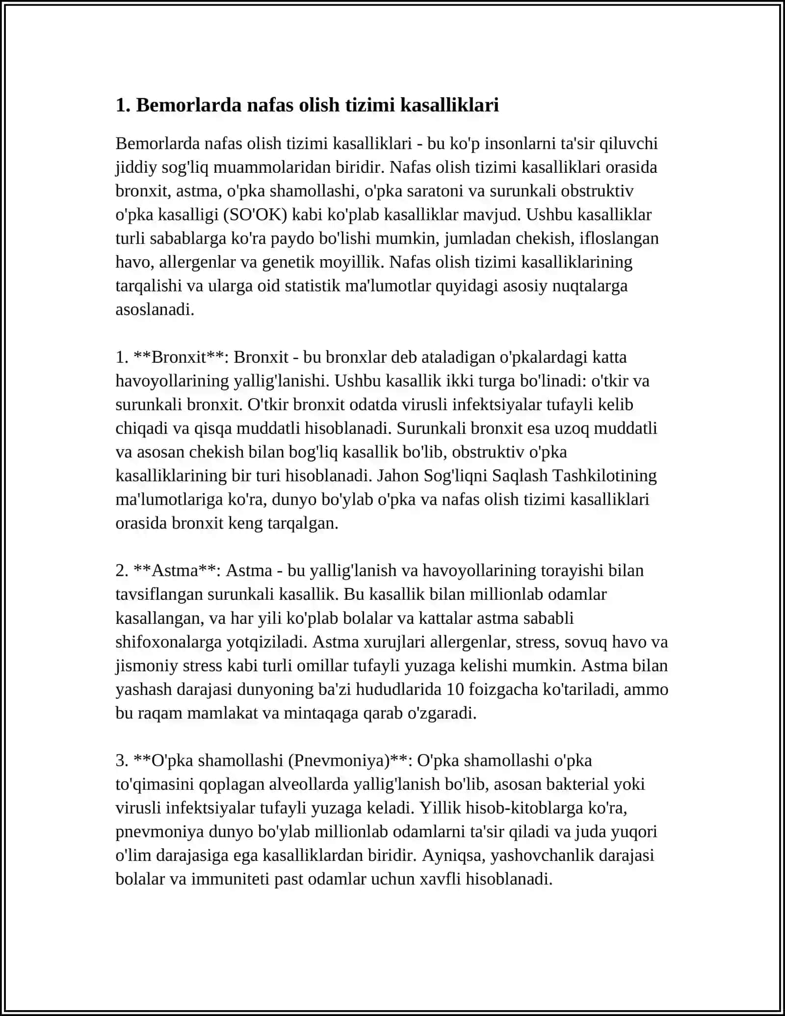 NAFAS KASALIGIGA CHALINGAN BEMORLAR PARVARISHI 3