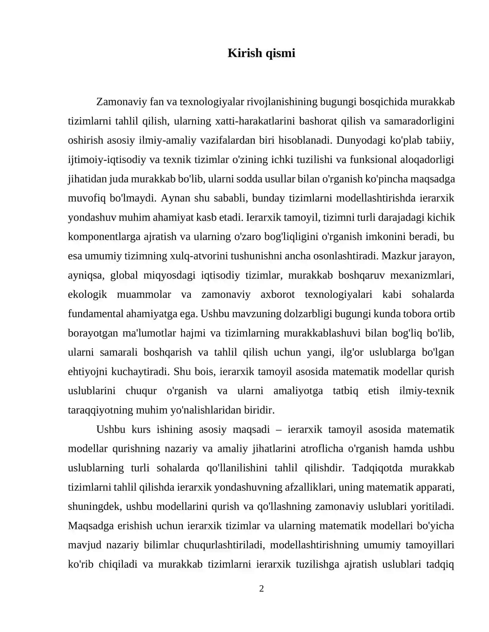 Kurs ishi. Mavzu: Iyerarxik prinsipdan foydalanib matematik modellar qurish 3