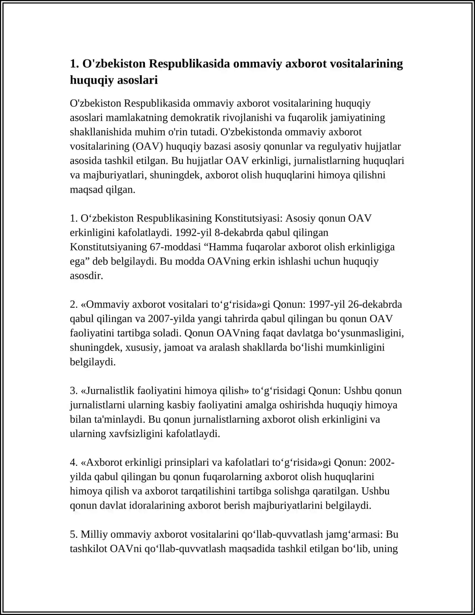 ÒZBEKISTON RESPUBLIKASIDA OMMAVIY AXBOROT VOSITALARINING FAOLIYATI 3