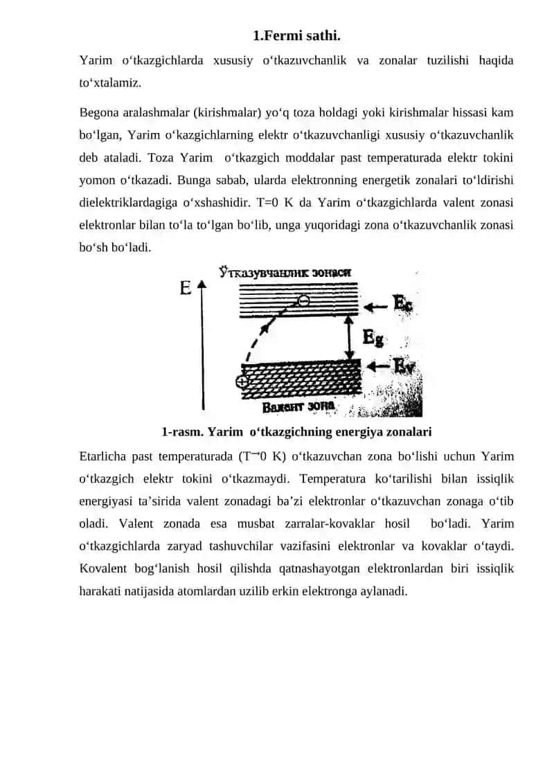Fermi sathi.Energetik sathlar. Taqiqlangan zona 3