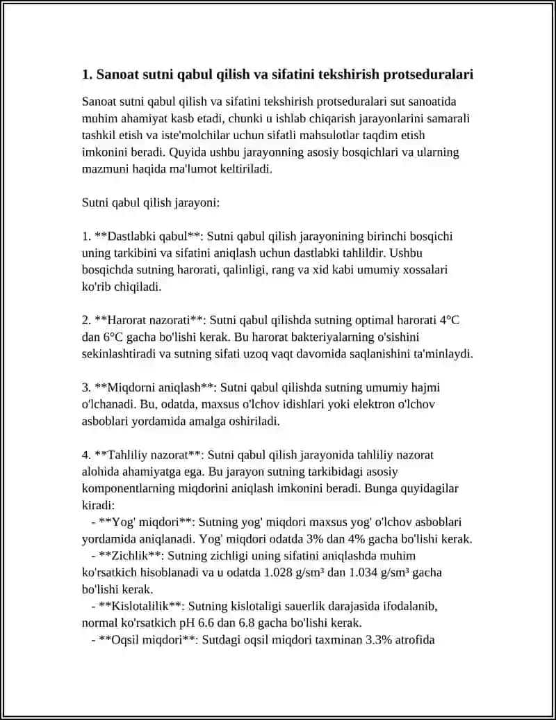 Sanoat sutni qabul qilish va sifatini tekshirish protseduralari 3