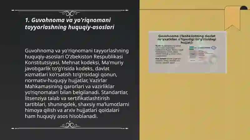 Guvohnoma, yo'riqnomaning tayyorlanish tartibi 3