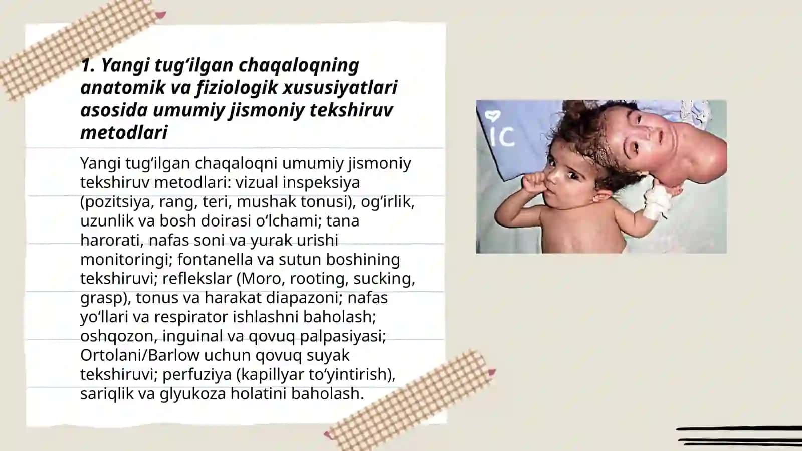 Yangi tugʻilgan chaqaloqni jismoniy rivojlanishi va yetukligini baholash 3