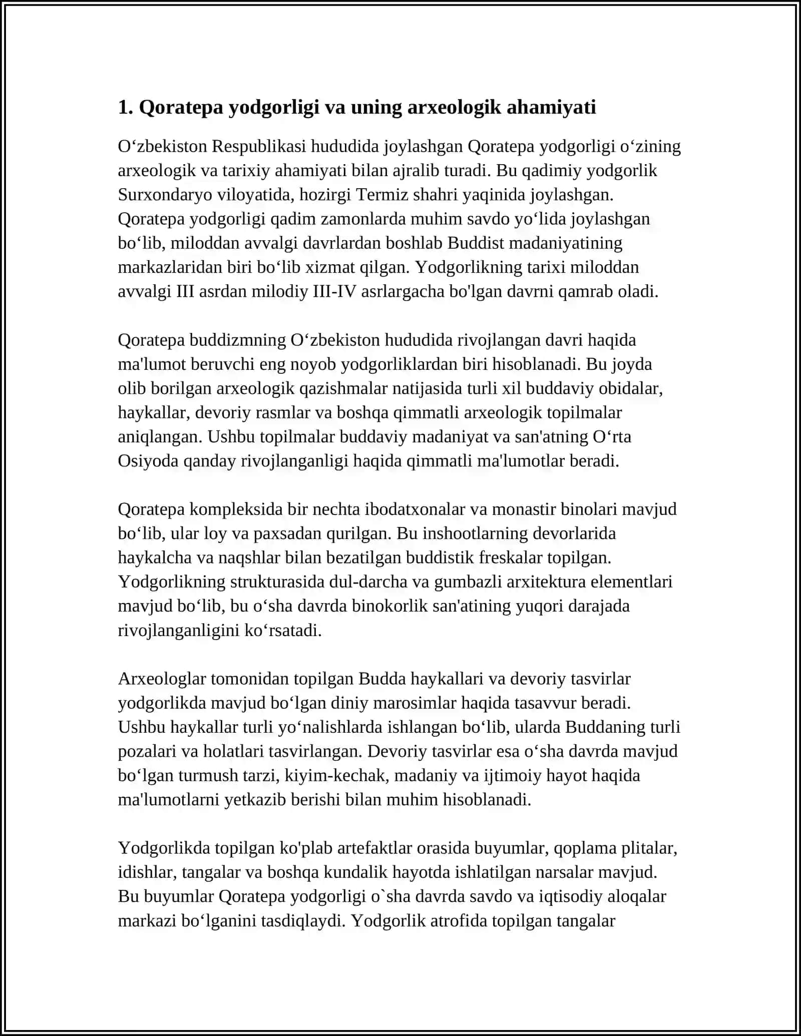 MUSTAQIL ISH Mavzu: ÒZBEKISTONDA BUDDAVIYLIK DININING TARIXIY ILDIZLARI (QORATEPA, FAYOZTEPA, AYRITOM, DALVARZINTEPA) 3
