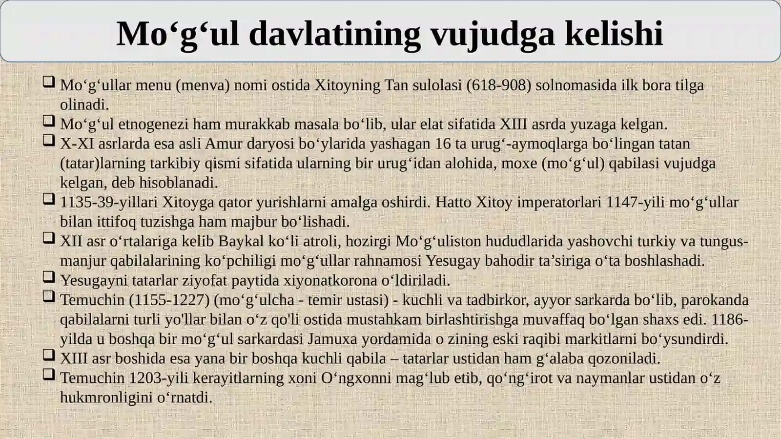 Mo'g'ullarning O'rta Osiyoga bostirib kirishi va unga qarshi kurash 3