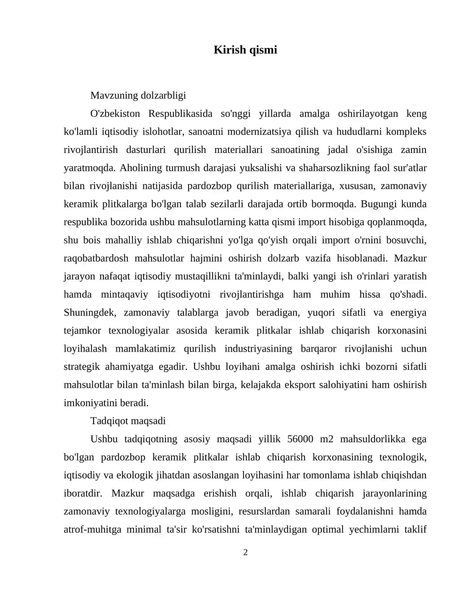 pardozbop keramik plitkalar ishlab chiqarish korxonasini loyixalash 3