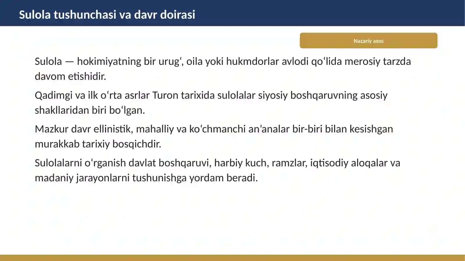 QADIMGI VA ILK O‘RTA ASRLAR DAVRLARI SULOLALARI 3