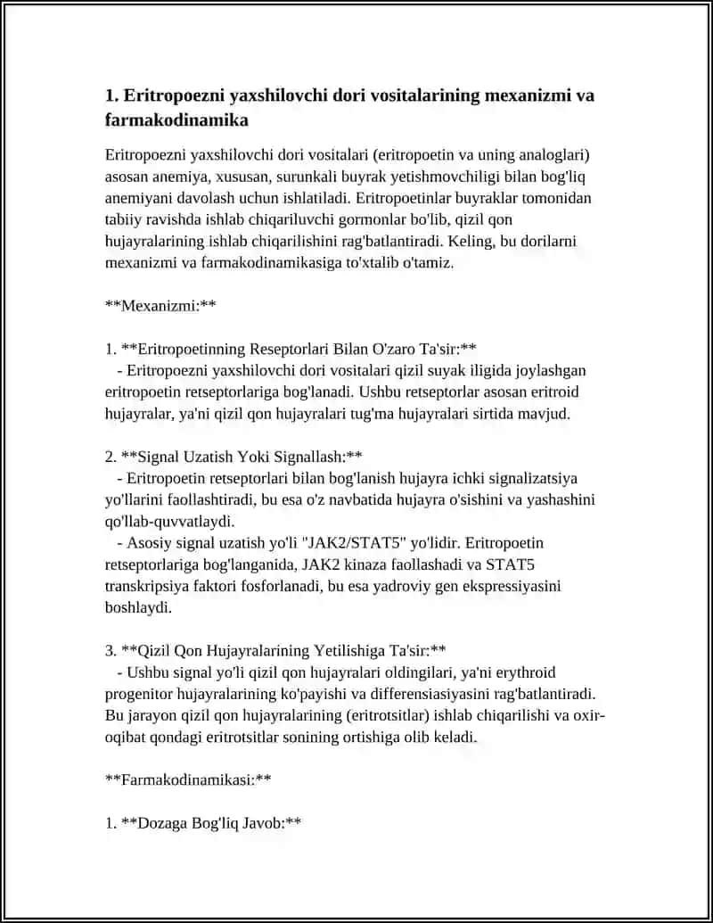 ERITROPOEZNI YAXSHILOVCHI DORI VOSITALARNING KLINIK FARMAKOLOGIYASI. ANEMIYANI DAVOLASHDA KLINIK FARMAKOLOGIK YONDASHISHI 3