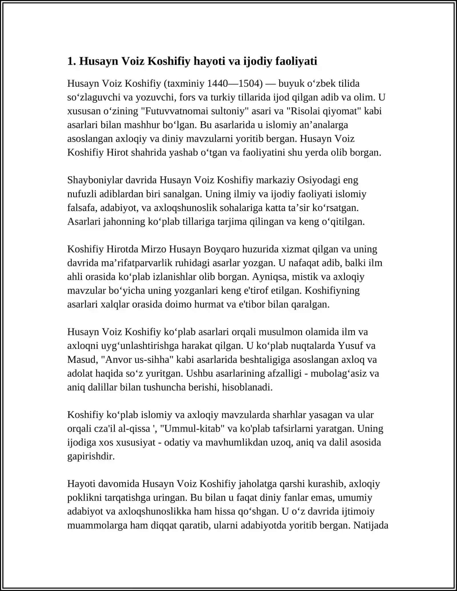 HUSAYN VOIZ KOSHIFIYNING “FUTUVATNOMAI SULTONIY” ASARINI O‘QISH 3