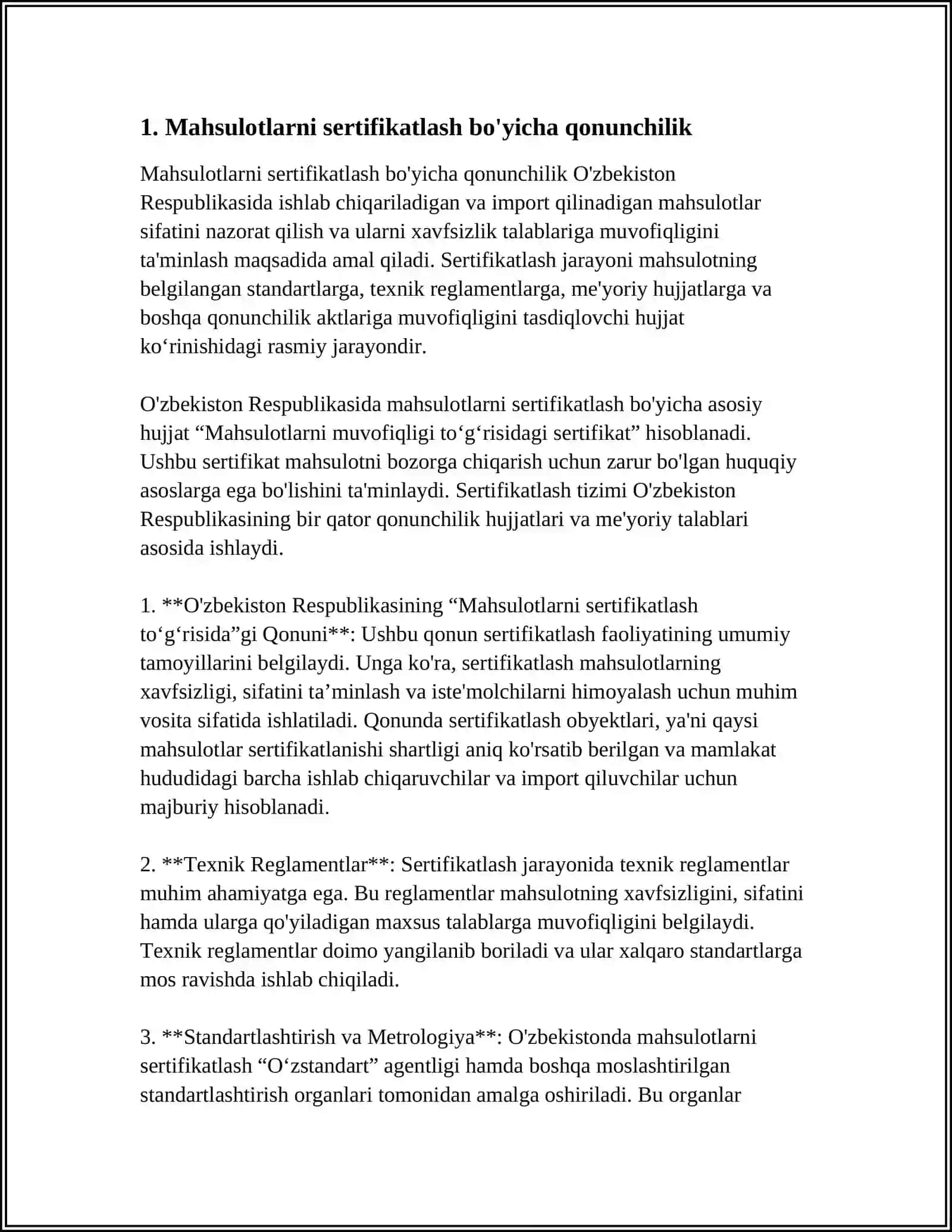OZBEKISTONDA MAHSULOTLARNI SERTIFIKATLASH TIZIMI 3