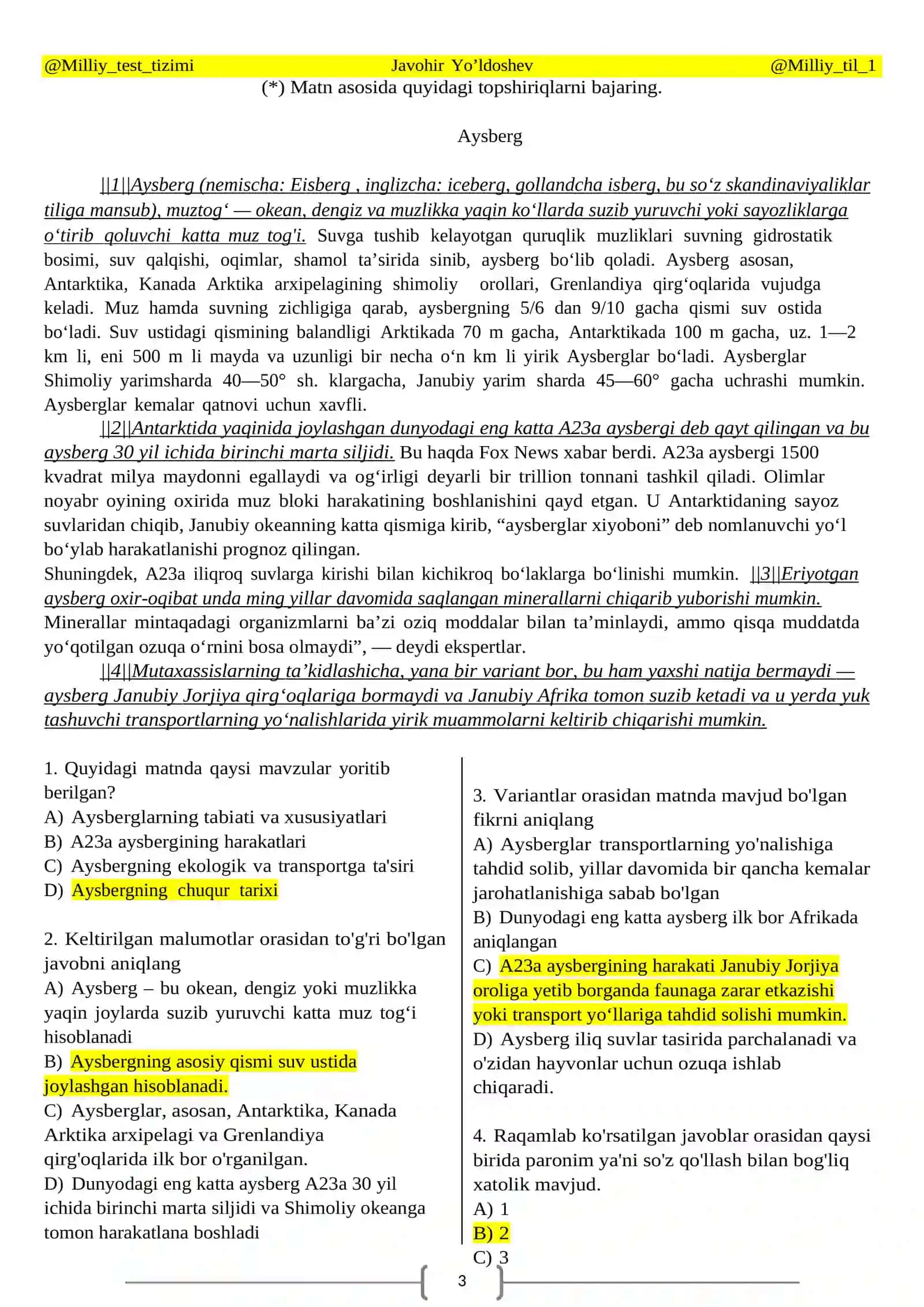 Ilmiy matn testlari 3