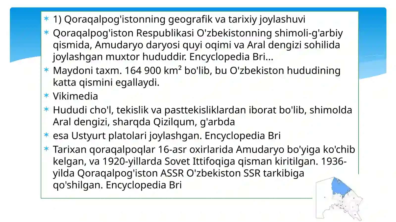 Qoraqalpog'iston tarixi va geografiyasi 3