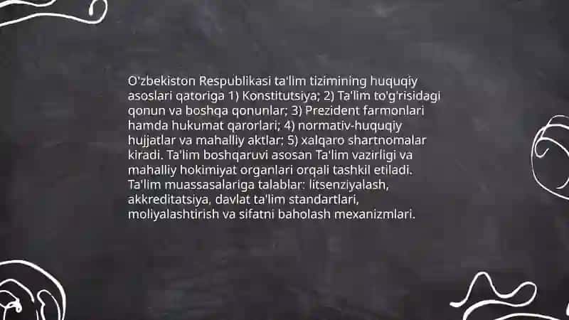 O'zbekiston Respublikasi ta'lim tizimi. Ta'lim muassasasi menejmenti 3