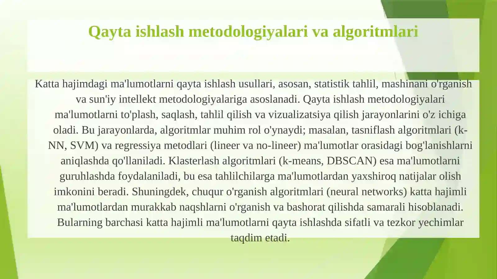 Big Data katta hajimdagi ma'lumotlarini qayta ishlash usullari 3