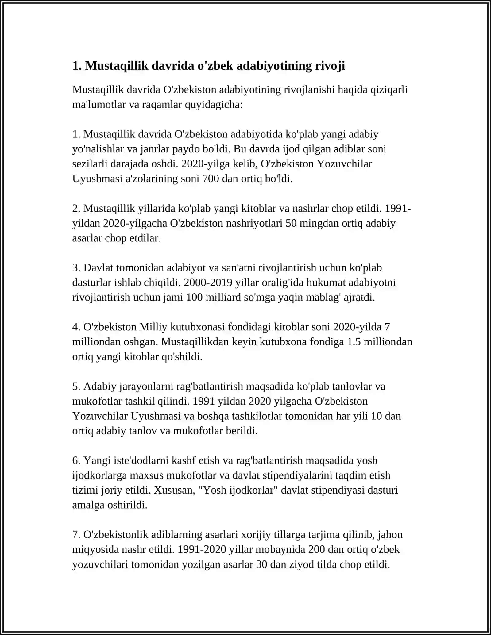 MUSTAQILLIK YILLARIDA O'ZBEKISTONDAGI MA'NAVIY VA MADANIY TARAQQIYOT 3