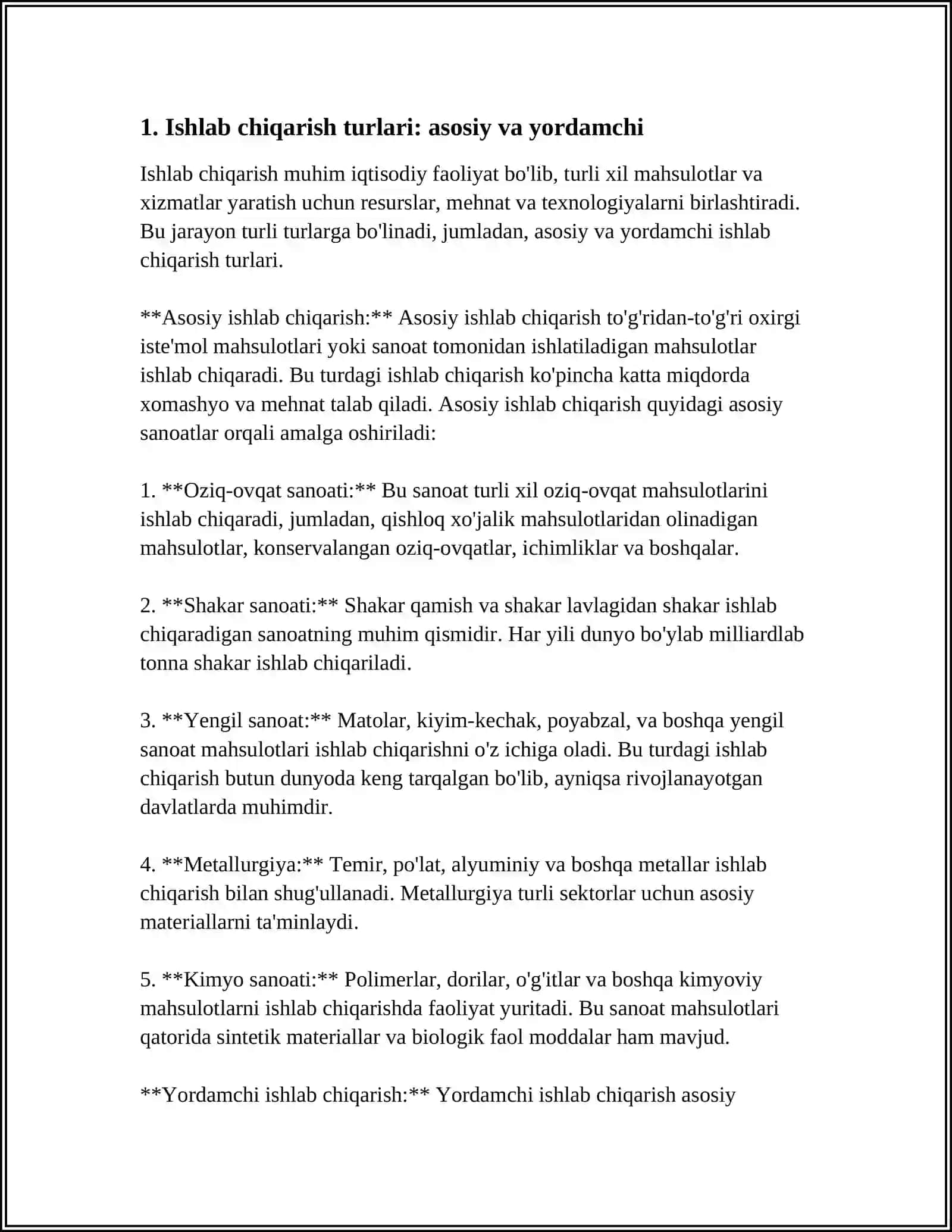 EKSPLUATATSION KORXONA VA BIRLASHMALARDAGI ISHLAB CHIQARISH TURLARI, XAJMI VA TEXNOLOGIK JARAYONLARNING TASNIFI 3