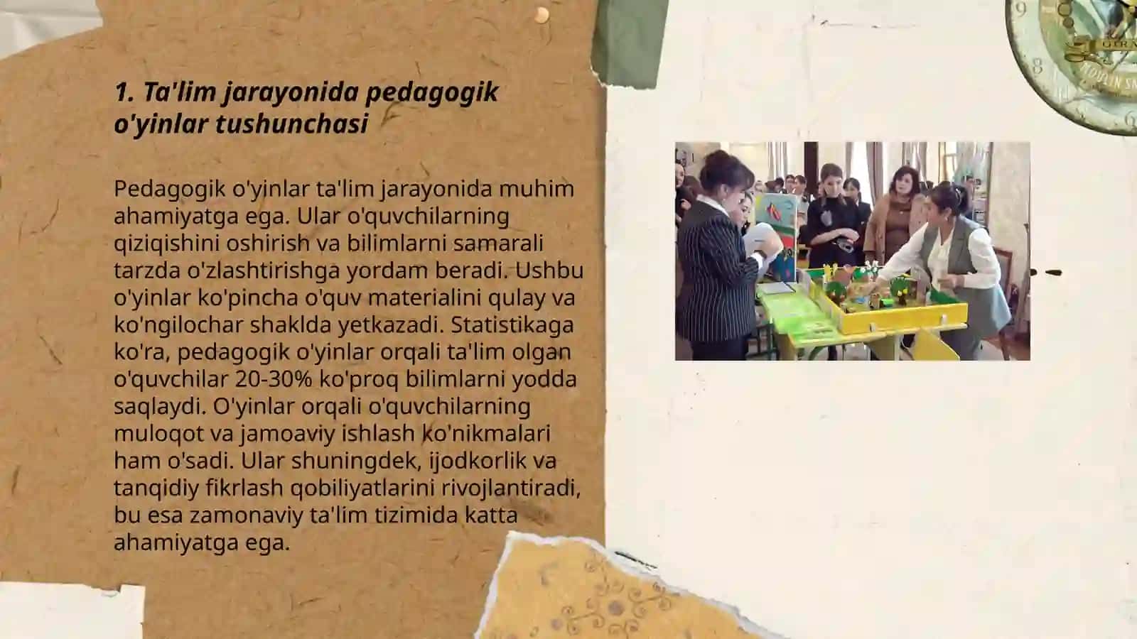 Ta'lim jarayonida o'yin texnologiyalarini qo'llash. Pedagogik o'yinlar tipologiyasi 3
