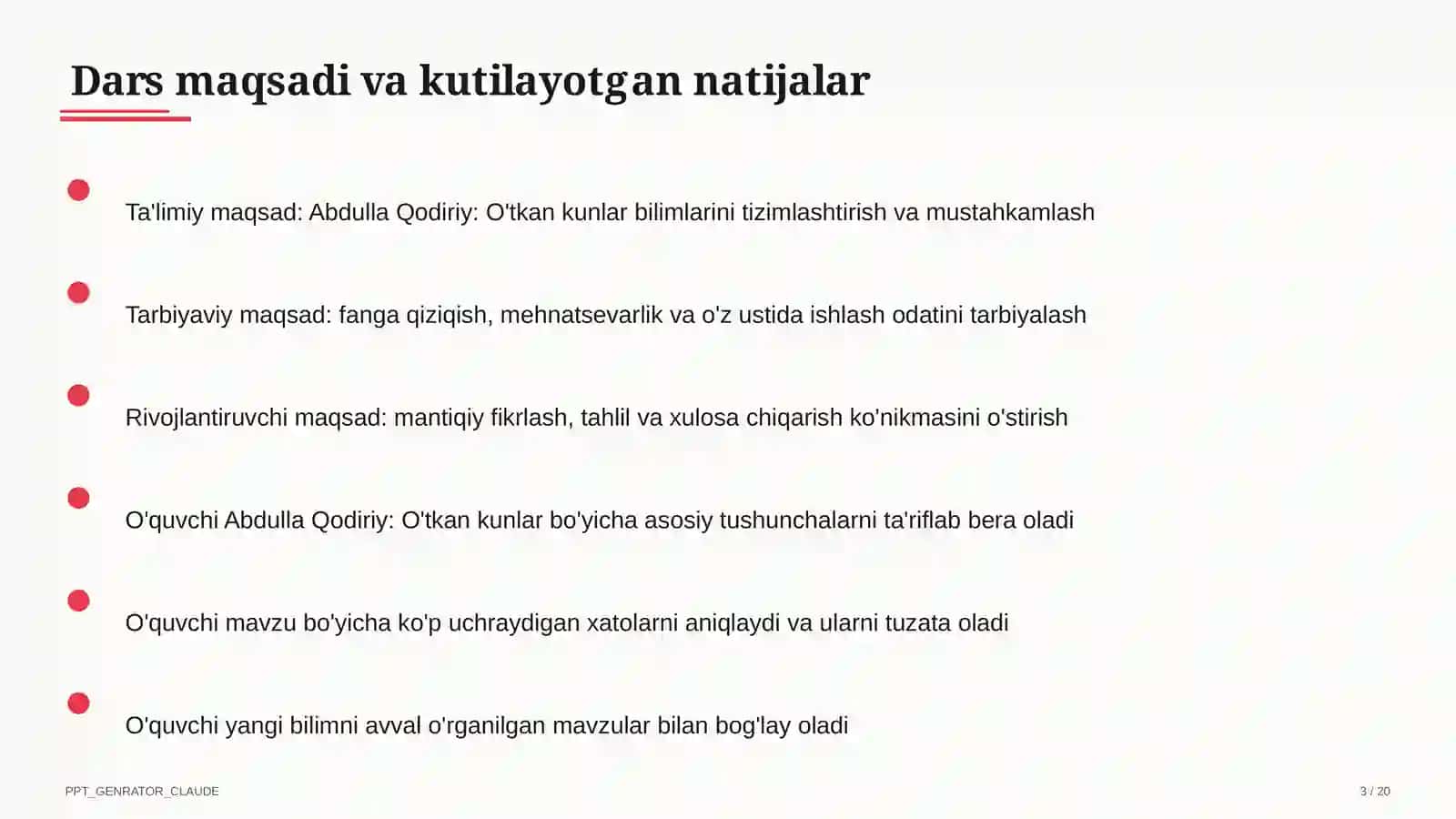 Abdulla Qodiriy: O'tkan kunlar (9-sinf) 3