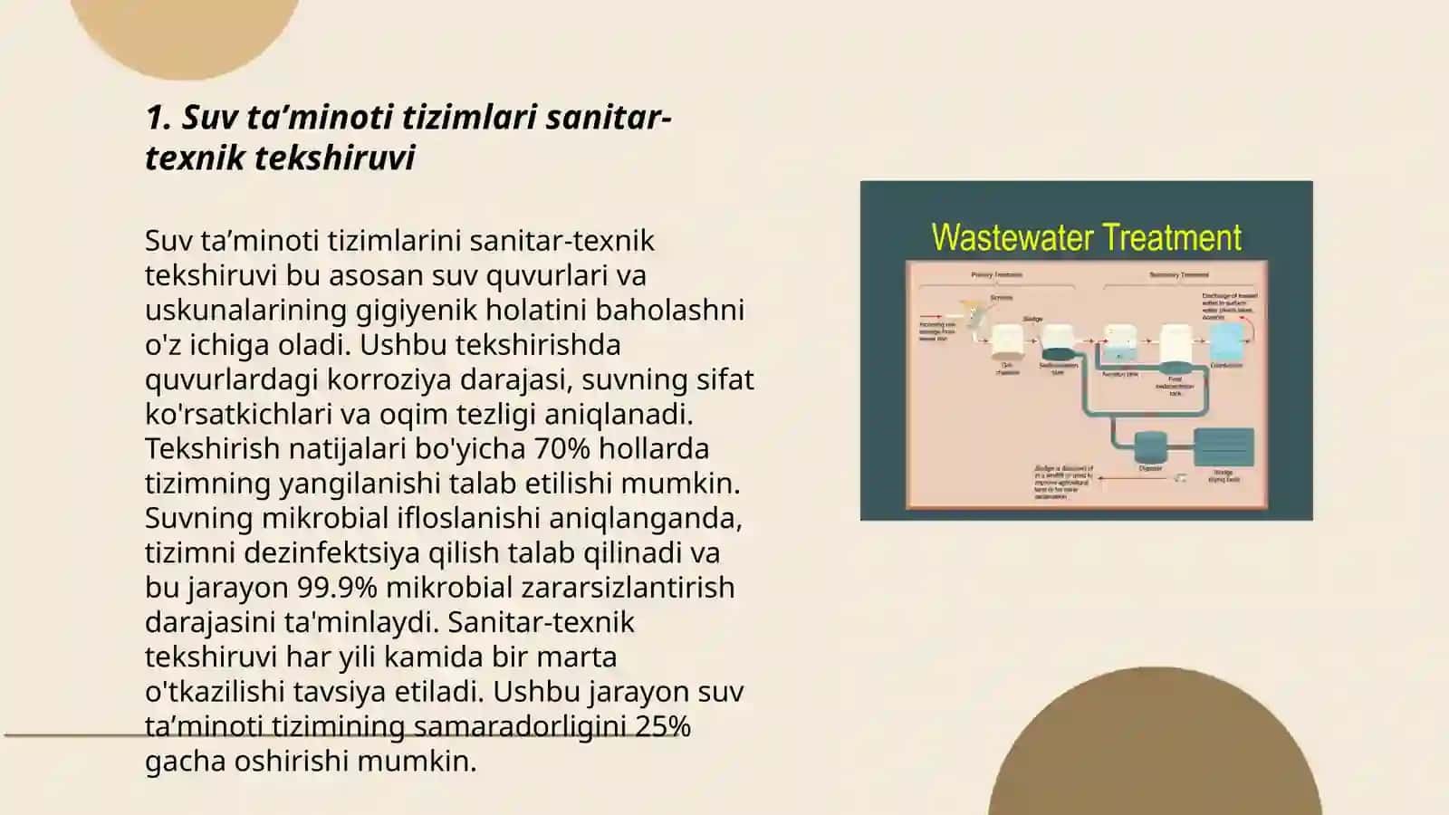 Suv taʼminoti va tozalash inshootlarini sanitar- texnik sanitar -topografik sanitar- bakteriologik tekshirish Ziyoda Mahmutova 3