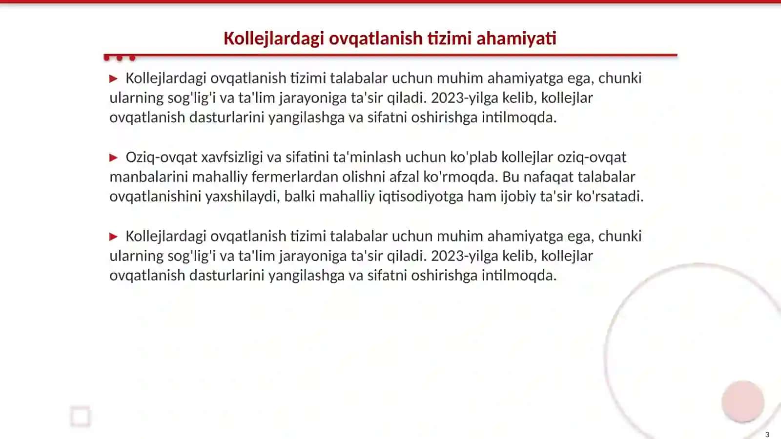 Kollejlarda ovqatlanishini tahlil qilish 3