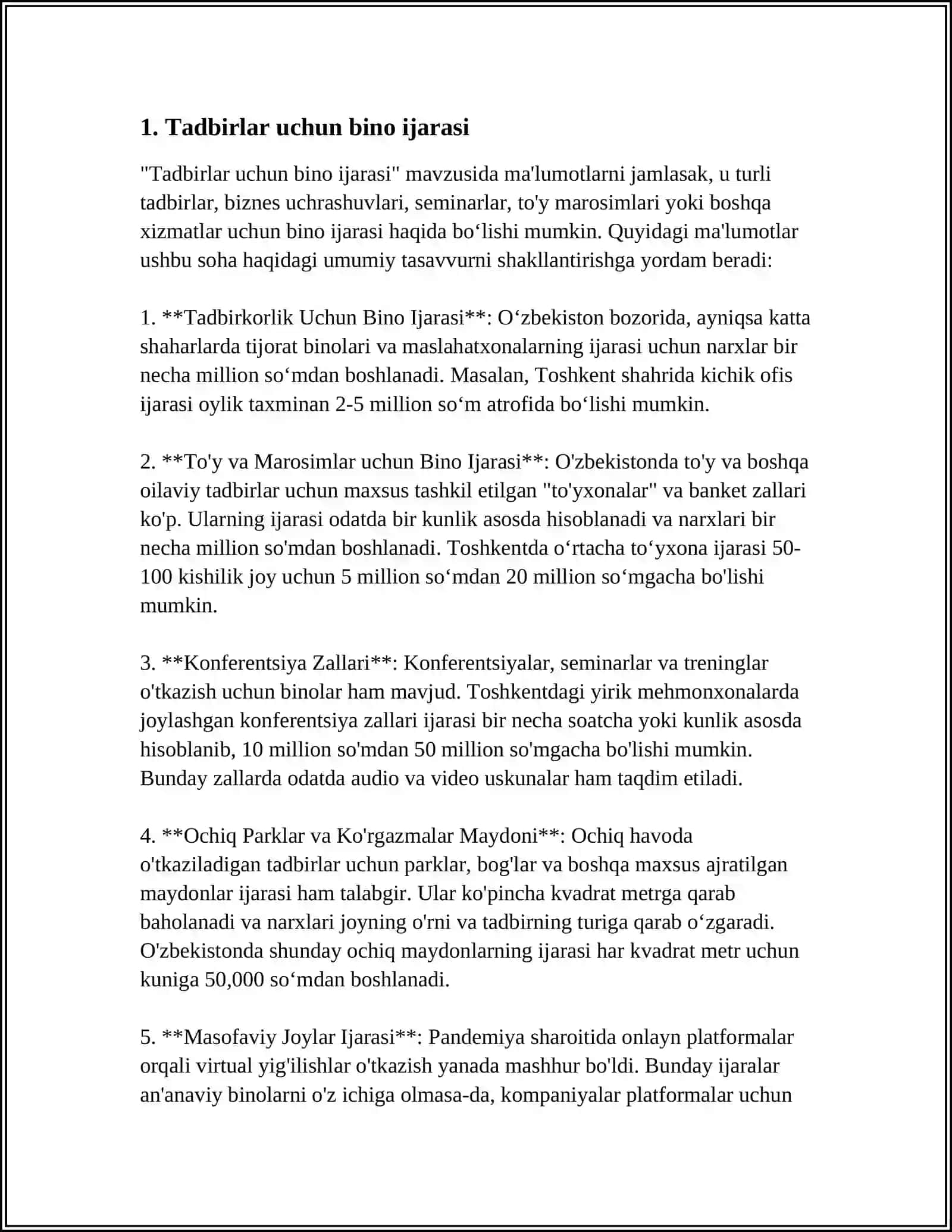 Tadbirlar uchun bino ijarasi 3