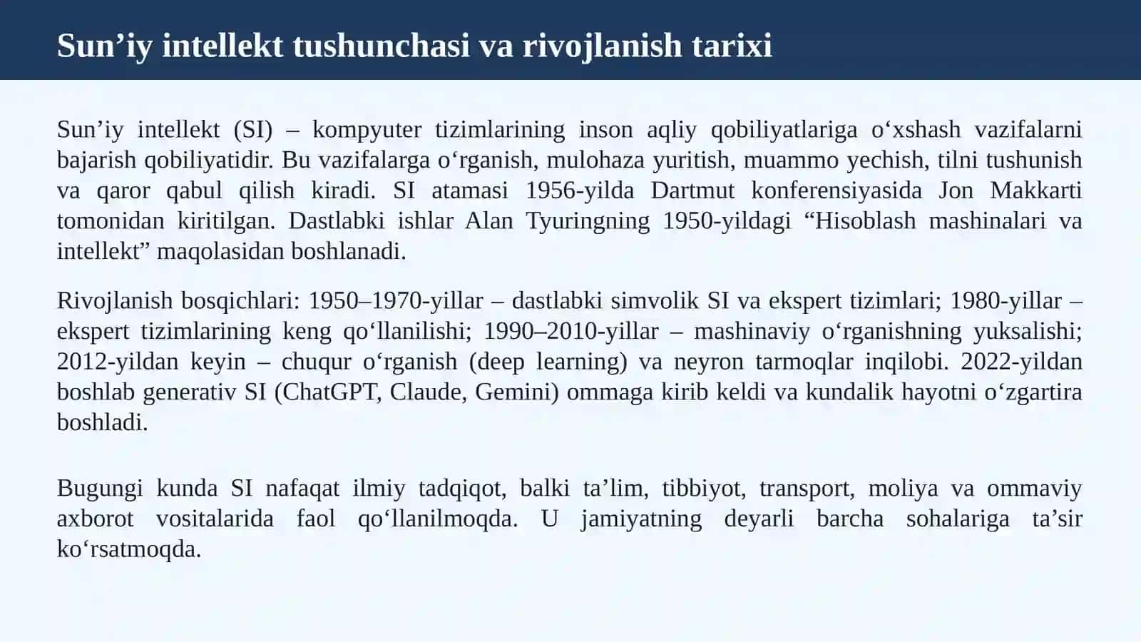 Sun’iy intellekt va uning zamonaviy hayotdagi o‘rni 3