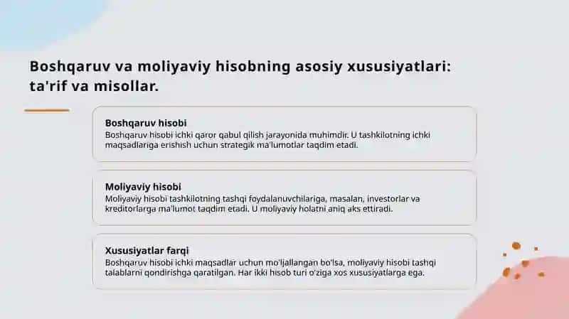 Buxgalteriya hisobini moliyaviy hisob va boshqaruv hisobga ajratish 3