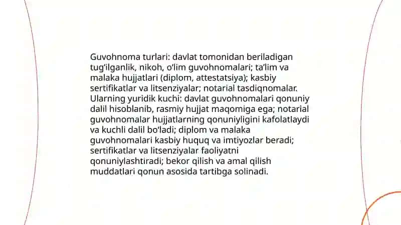 Guvohnoma, yoʻriqnoma, nizom, ustav, shartnoma 3