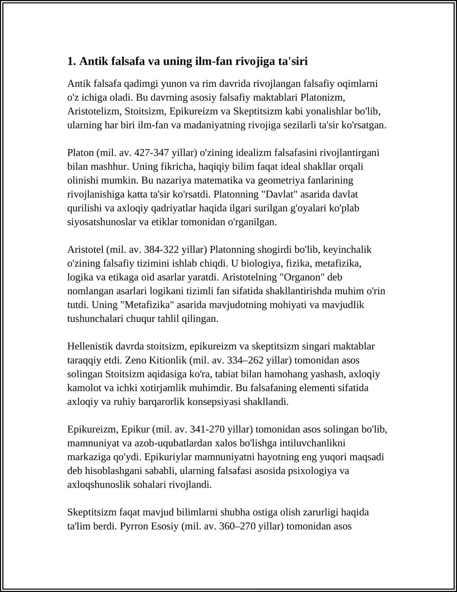 GʻARB FALSAFASINING USTUVOR YOʻNALISHLARI VA ULARNING FAN TARAQQIYOTIGA TAʼSIRI 3