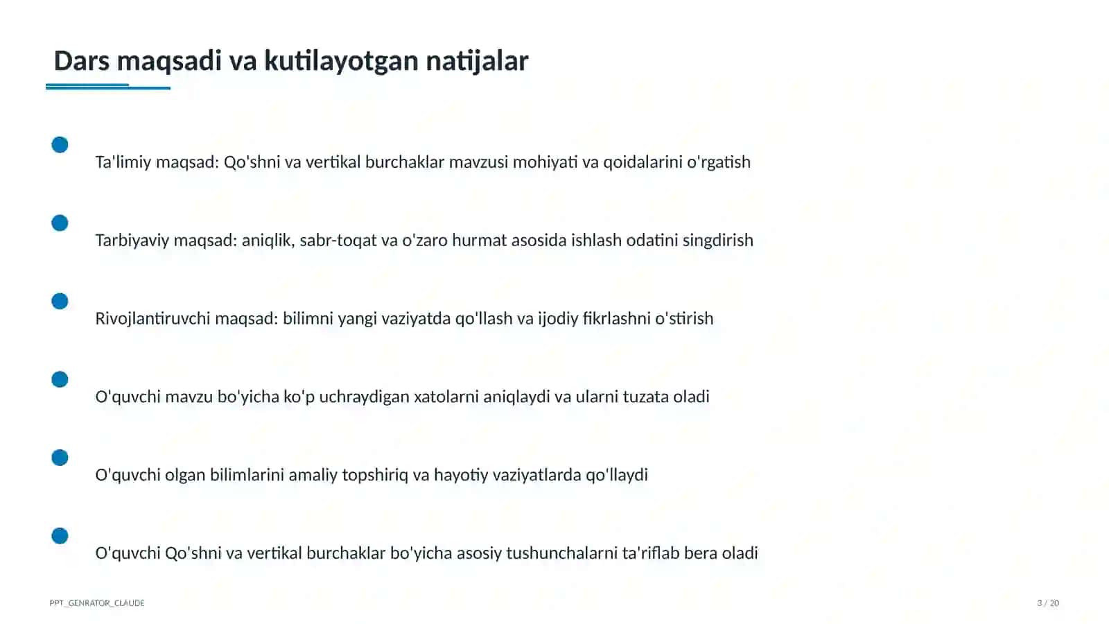 Qo'shni va vertikal burchaklar (7-sinf) 3