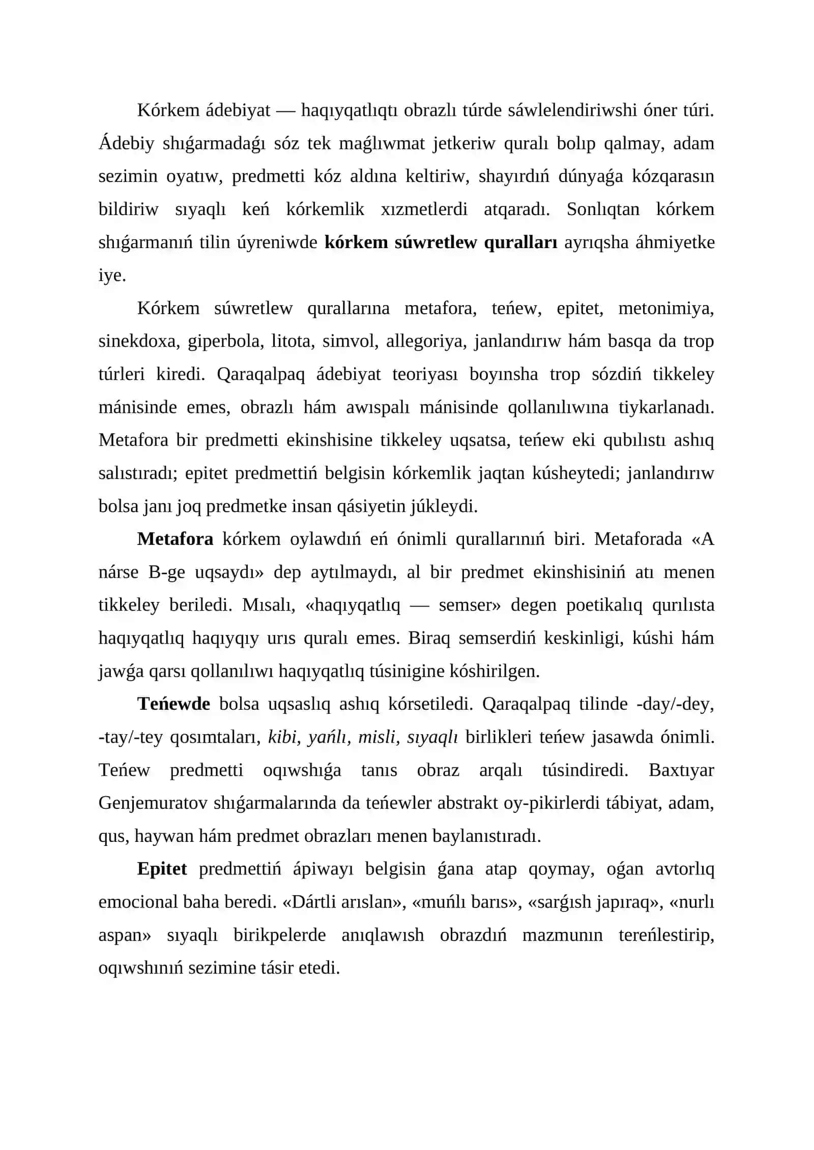 Baxtıyar Genjemuratov shıǵarmalarında kórkem súwretlew qurallarınıń qollanılıwı 3