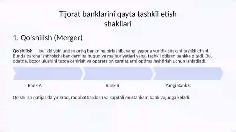 Tijorat banklari faoliyatini qayta tashkil etish shakllari 3