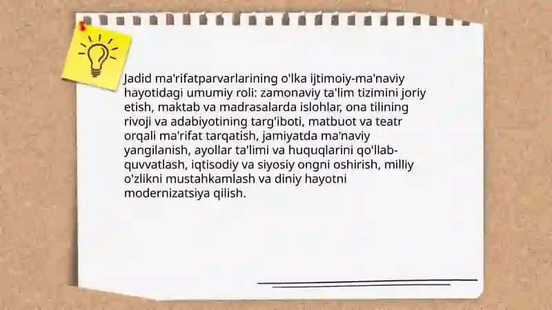 Jadid ma'rifatparvarlarining olka ijtimoiy-ma'naviy hayotida tutgan o'rni (Munavvar Qori, Fitrat, Behbudiy, Avloniy va boshqa) 3
