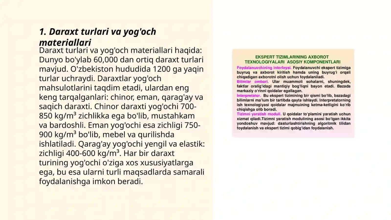 Daraxtlar yog'och materiallarni turlari va uning texnologik xususiyatlari 3